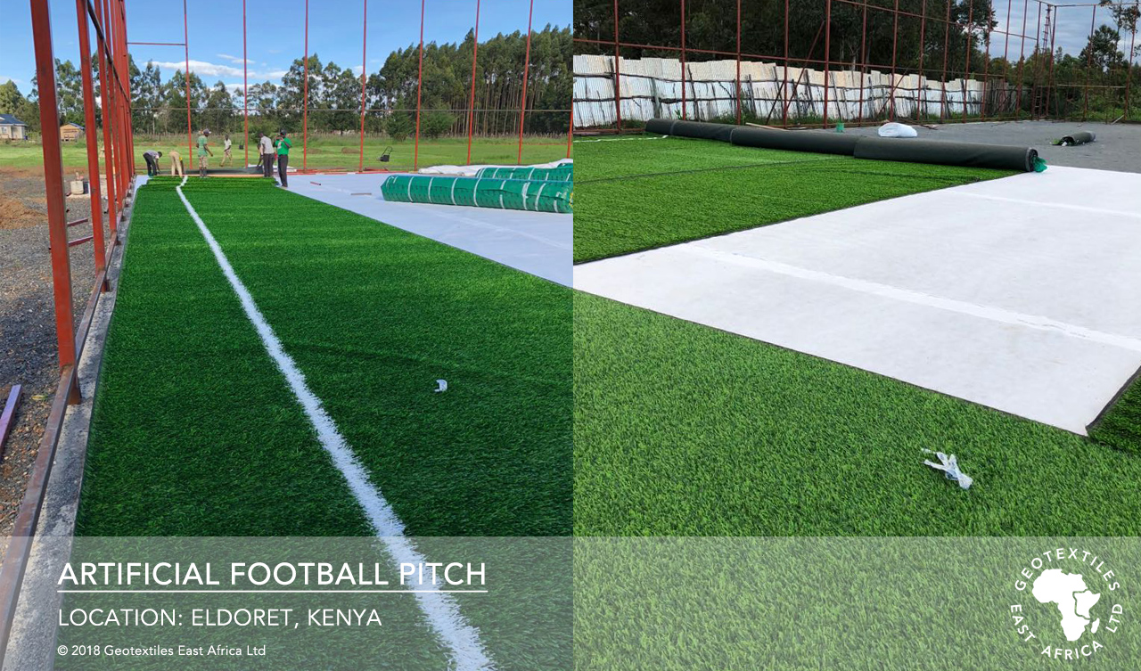 artificial turf and geotextile installation on football pitch